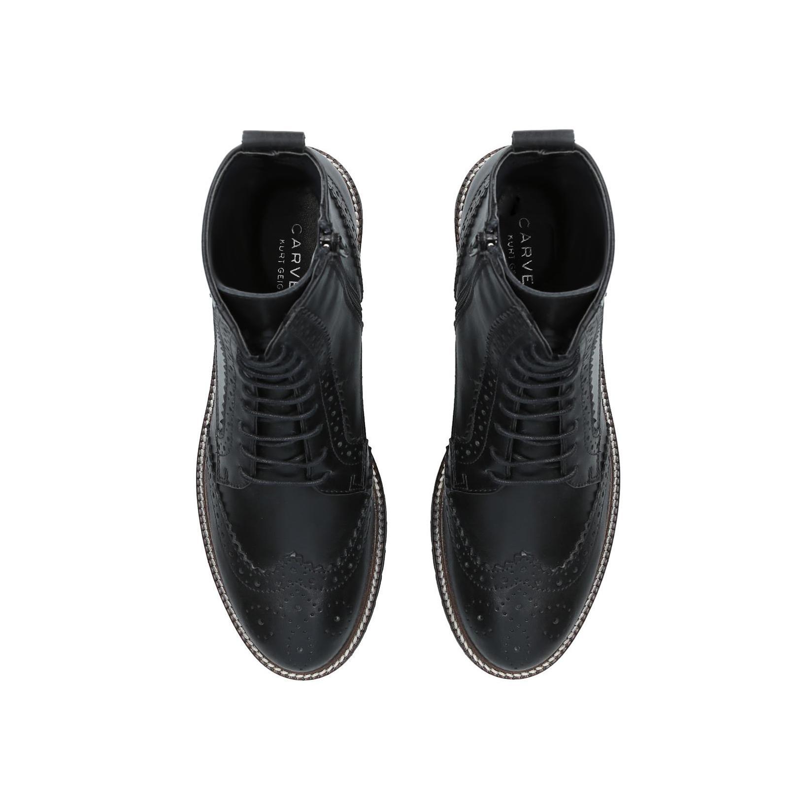 SNAIL Black Leather Flat Brogue Hiker Boots by CARVELA