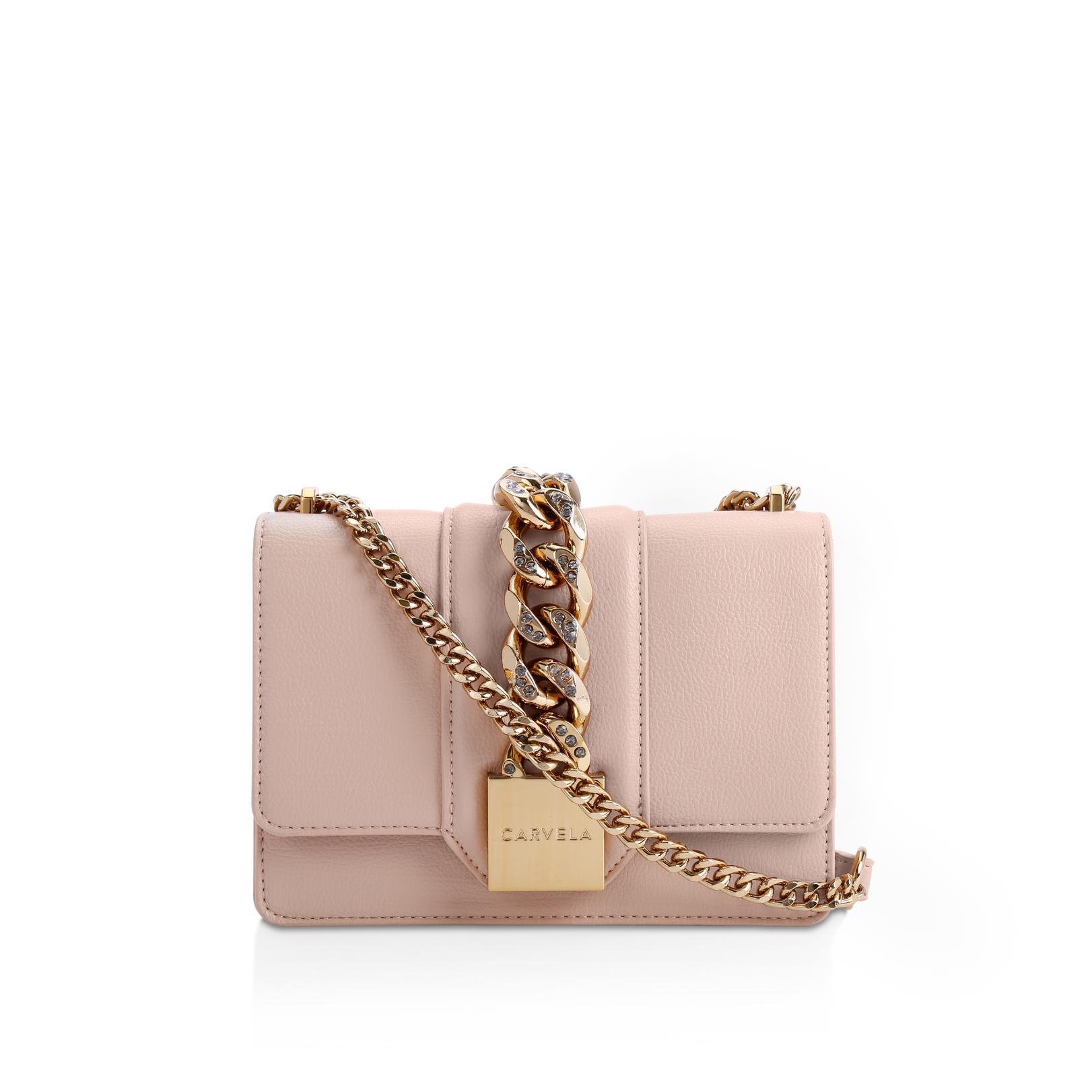 MIKHAELA CHAIN FRNT XBODY Blush Gold Chain Shoulder Bag by CARVELA