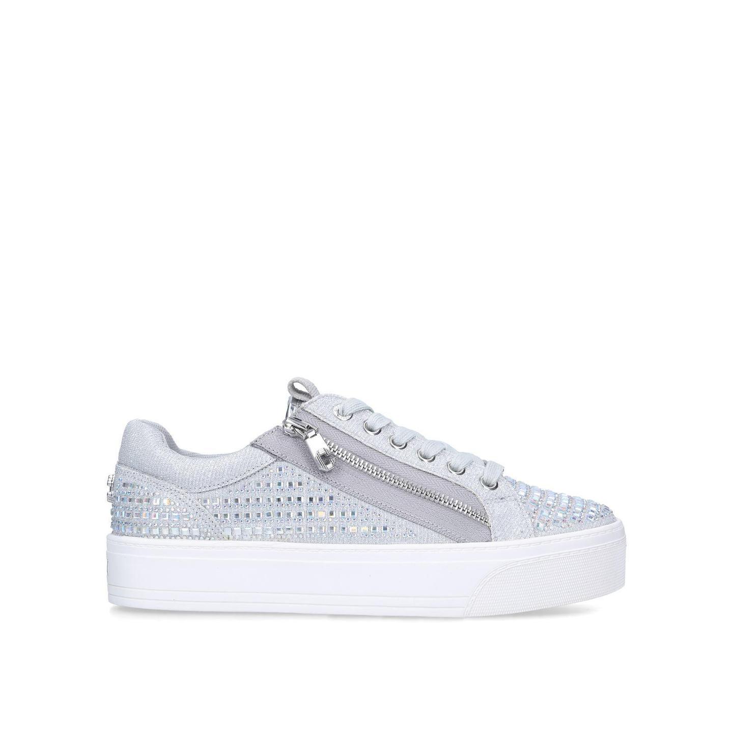 JUNIOR ZIP Silver Glitter Crystal Lace Up Zip Trainers by CARVELA