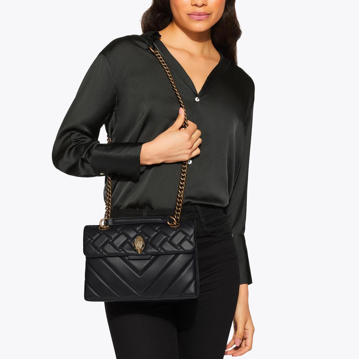 BLACK LEATHER KENSINGTON X BAG Gold Quilted Leather Bag by KURT GEIGER