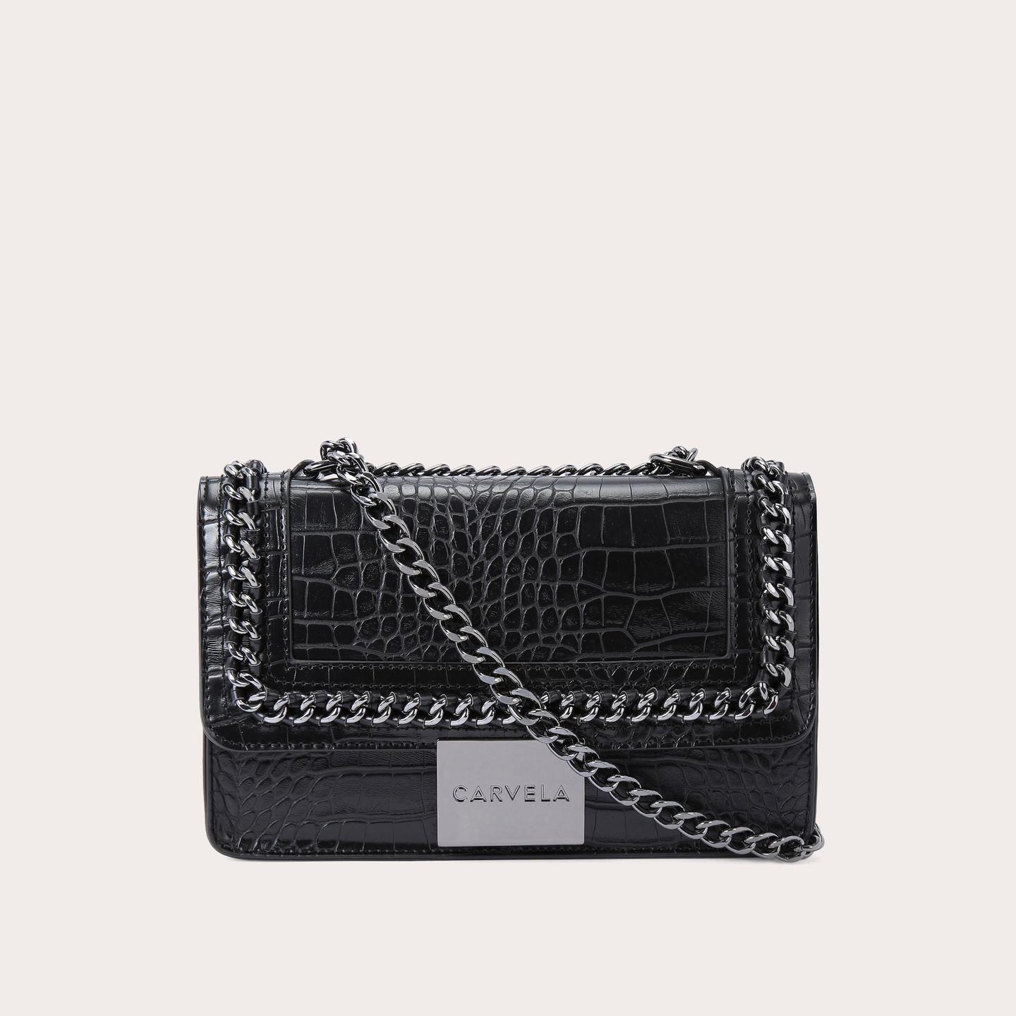 BAILEY QLTD CHN SHLDR BAG Black Croc Quilted Chain Bag by CARVELA