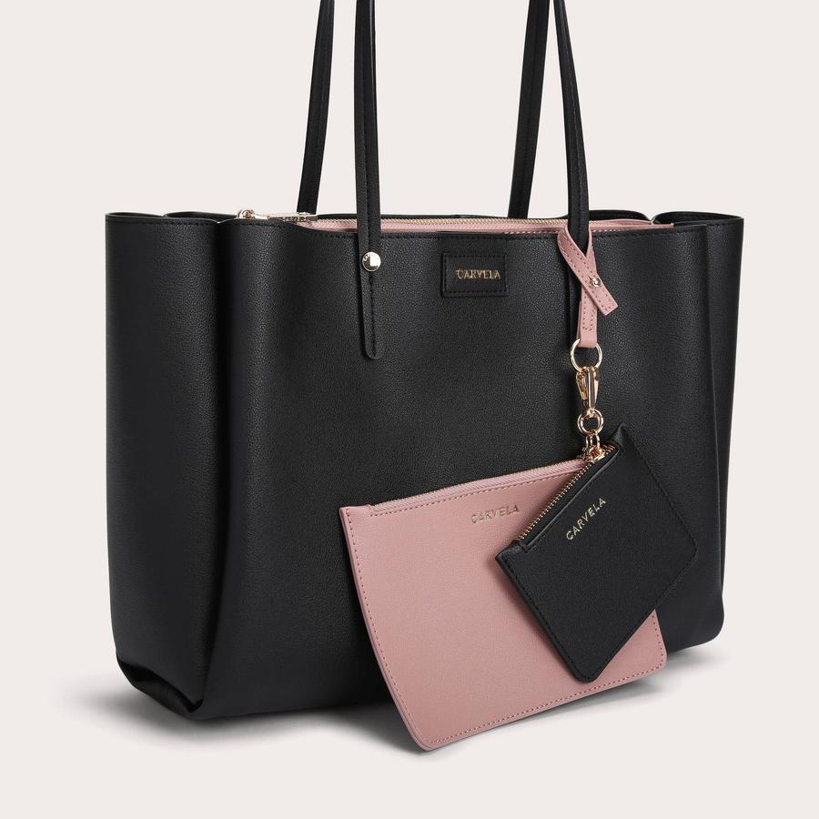 FREYA TRIPLE COMPART TOTE Black Tote Bag With Zip Wallet by CARVELA