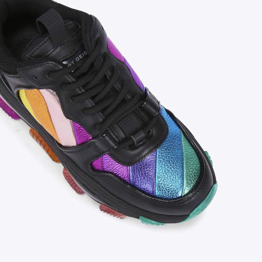 LETTIE EAGLE Rainbow Black Leather Chunky Sneakers by KURT GEIGER LONDON