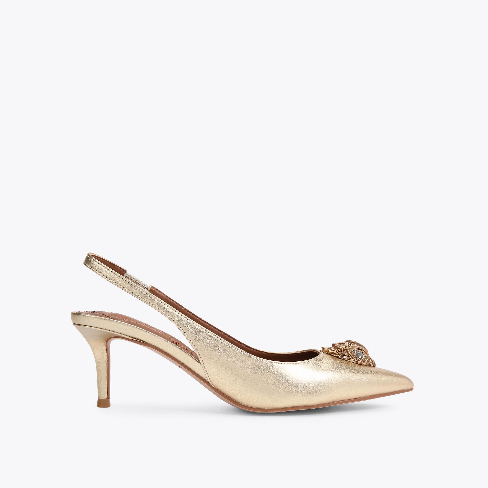 BELGRAVIA SLING BACK Gold Leather Fabric Slingback Heel by KURT GEIGER ...