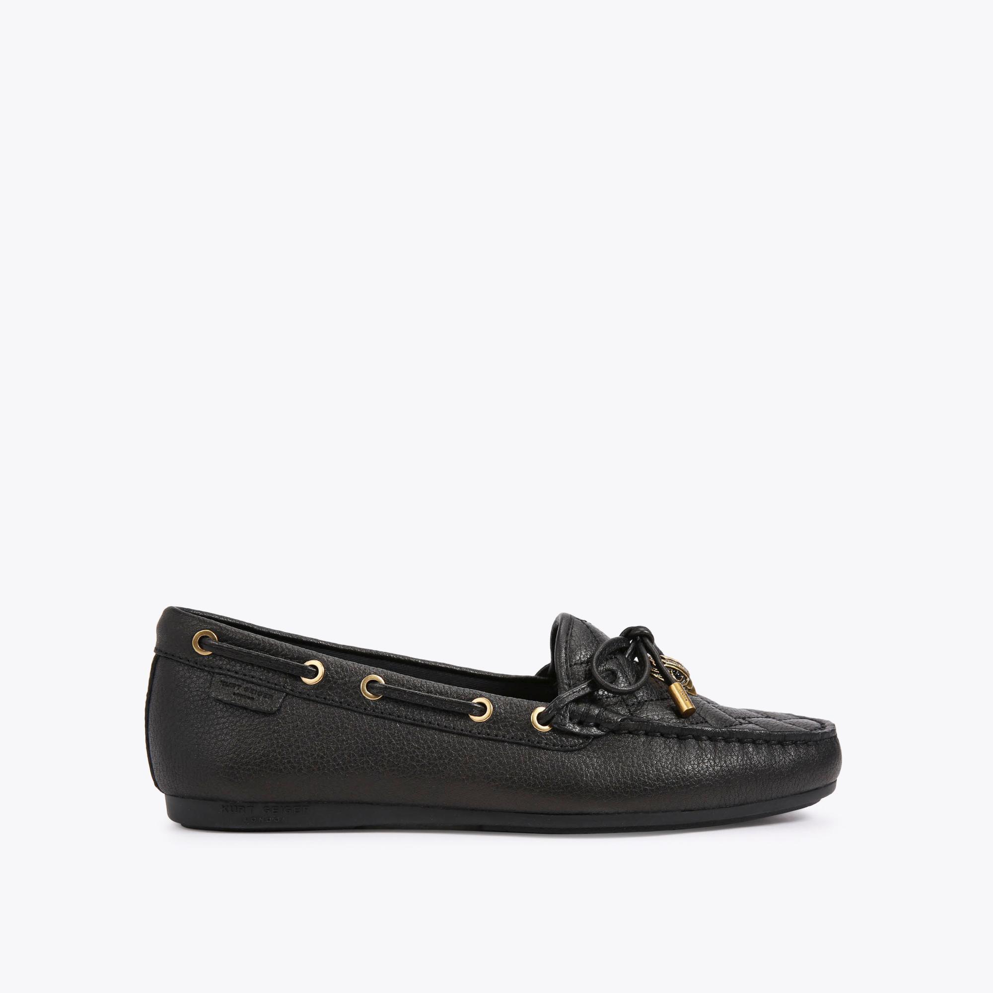 EAGLE MOCCASIN Black Textured Leather Slip On Shoe by KURT GEIGER LONDON