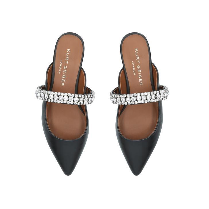 PRINCELY Black Leather Crystal Strap Flat Mules by KURT GEIGER LONDON