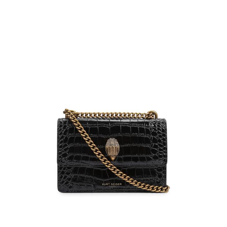 SHOREDITCH SMALL BLACK CROC PRINT LEATHER CROSSBODY Black Croc Print