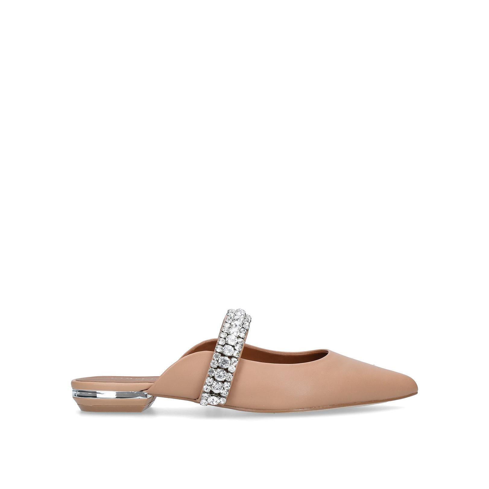 PRINCELY Camel Leather Crystal Strap Flat Mules by KURT GEIGER LONDON
