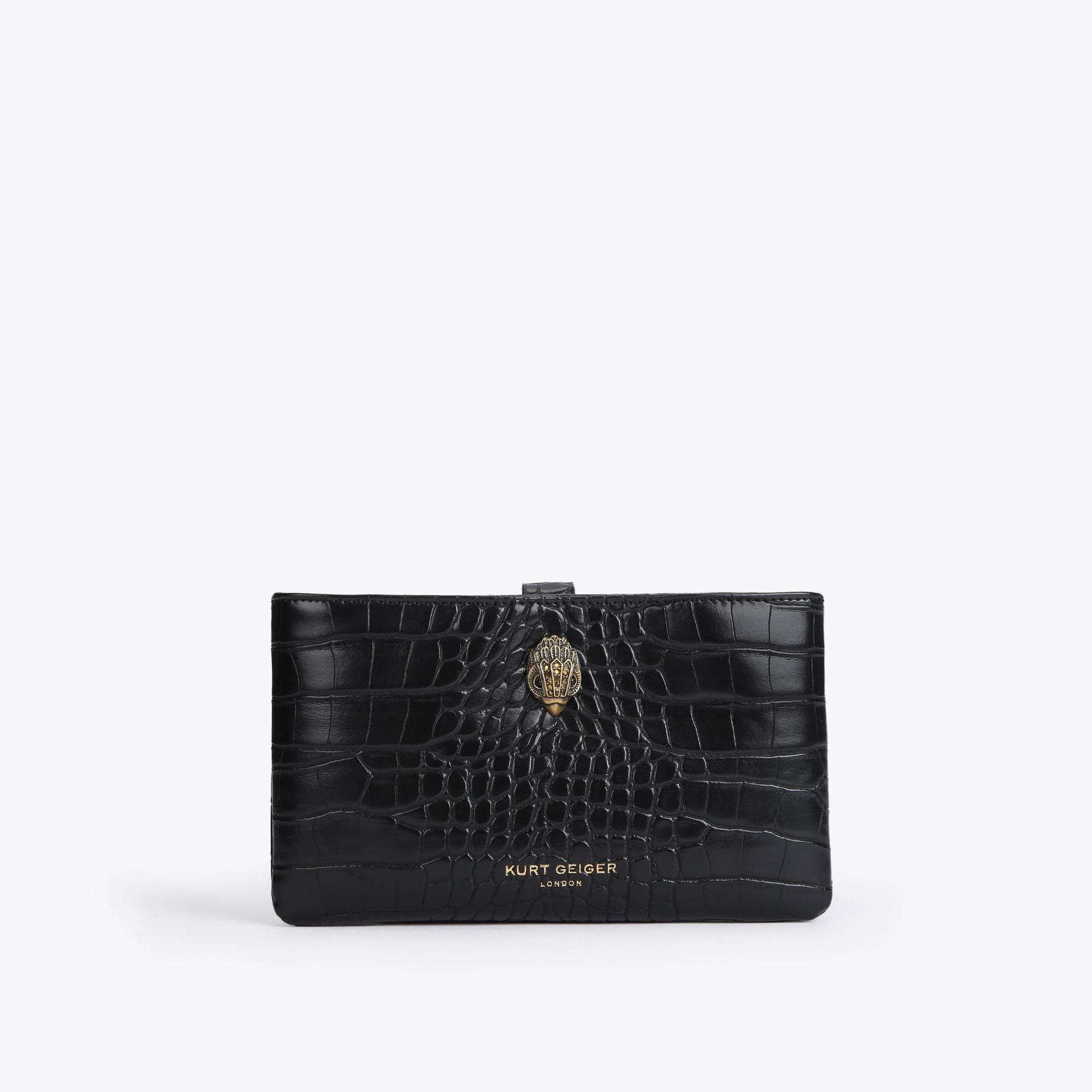 EAGLE POUCH WITH CHAIN Black Croc Effect Cross Body Bag by KURT GEIGER ...
