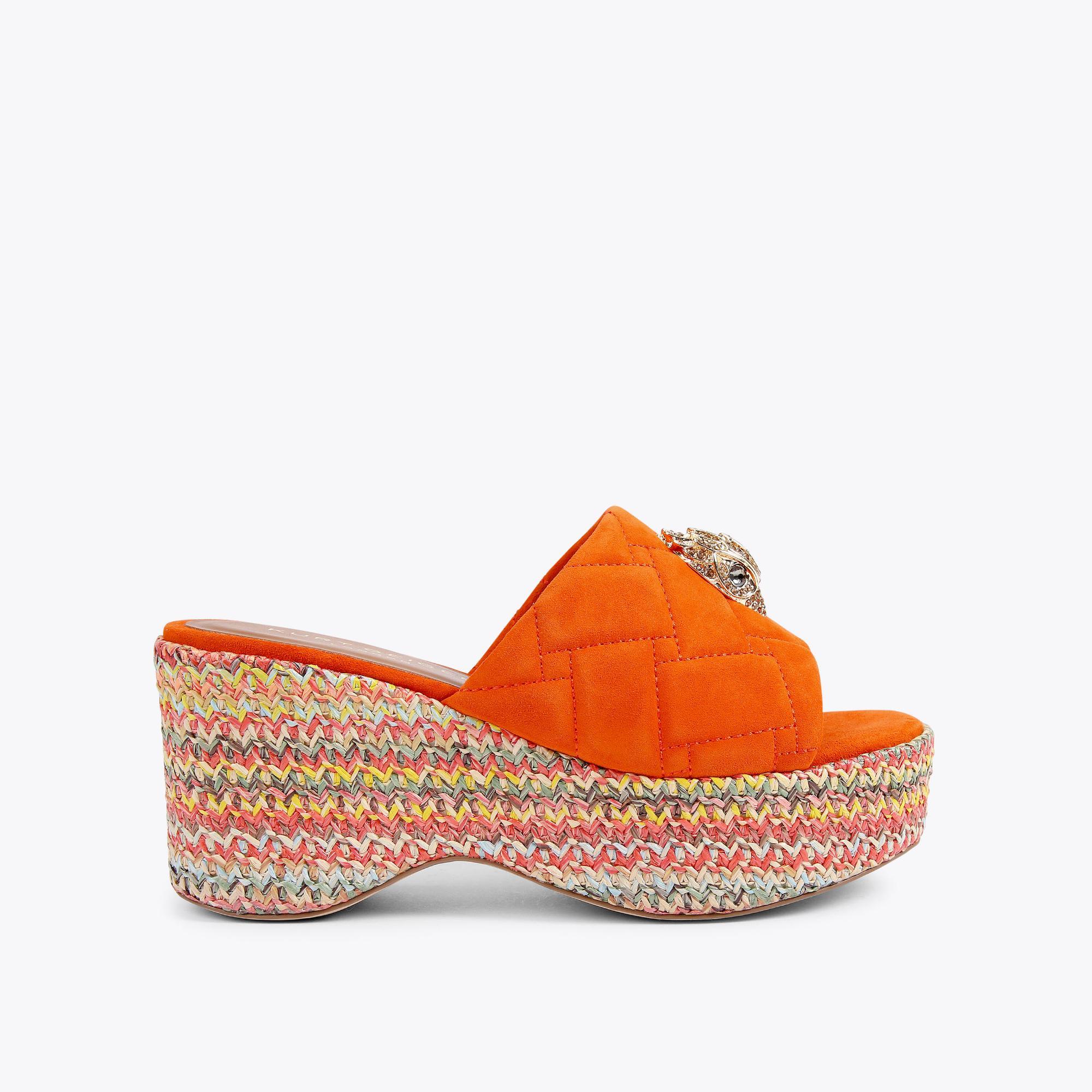 KENSINGTON WEDGE MULE Orange Suede Raffia Flatform Wedge Sandals by ...
